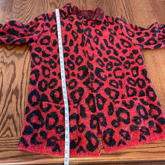 JOSEPH A cheetah red black open front collared cardigan size Oversized Small - Picture 10 of 11